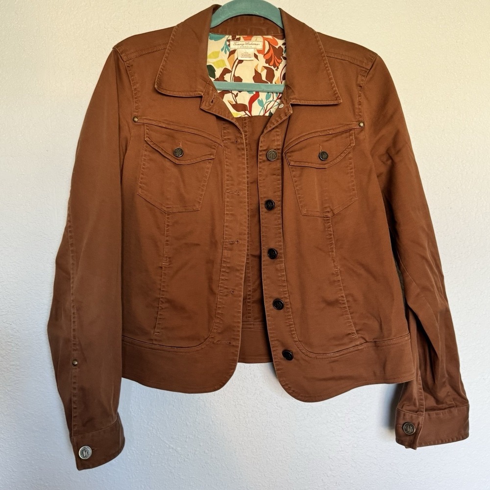 Tommy Bahama Stretch Jacket L Brown Embroidered Western Boho Floral Lined